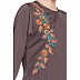 Designer embroidery abaya with bell sleeves- Plum Brown